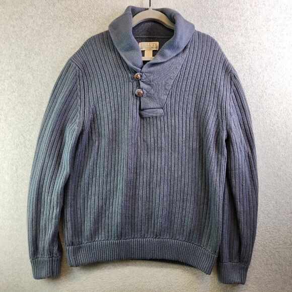 Duluth Trading Sweater Mens LT Gray Infantry High Neck Ribbed Knit Button Collar - Picture 14 of 14